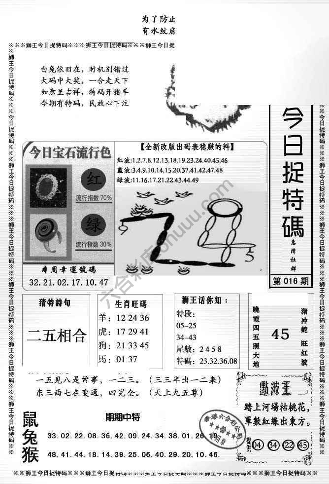 狮王今日抓特码